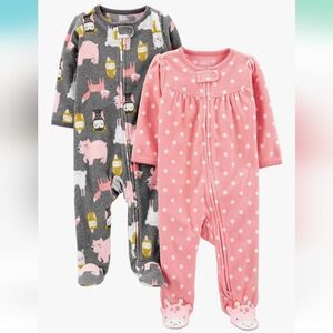 Siple Joys Carter's 2 Pack Baby Girl Fleece Animals Footed Sleep & Play, Newborn